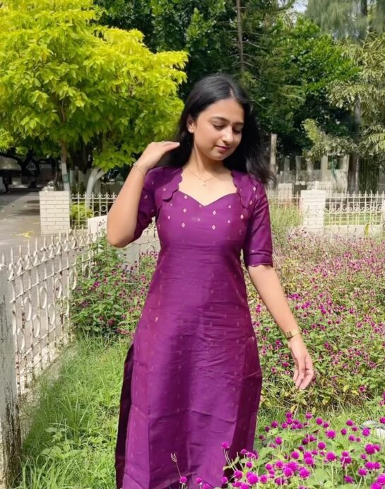 Wine Raw Silk Kurti - Image 2