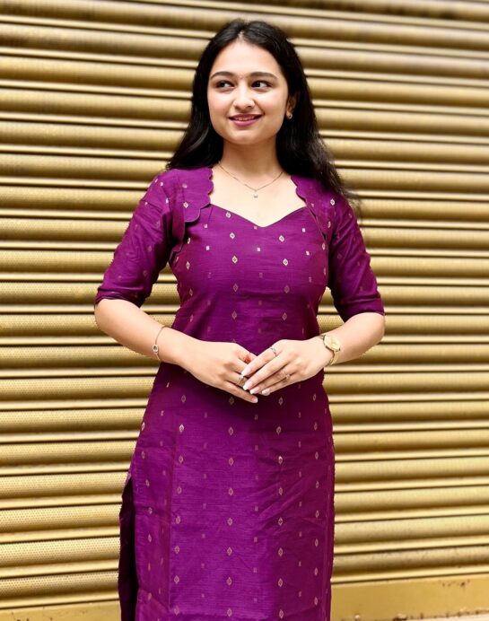 Wine Raw Silk Kurti - Image 4